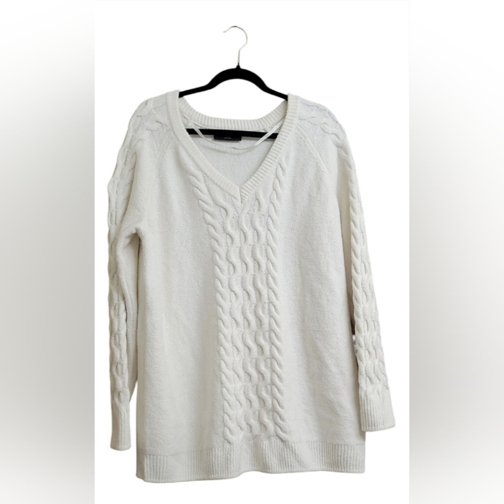 Lane Bryant Plus Size 14/16 Ivory Cable Knit V Neck Sweater